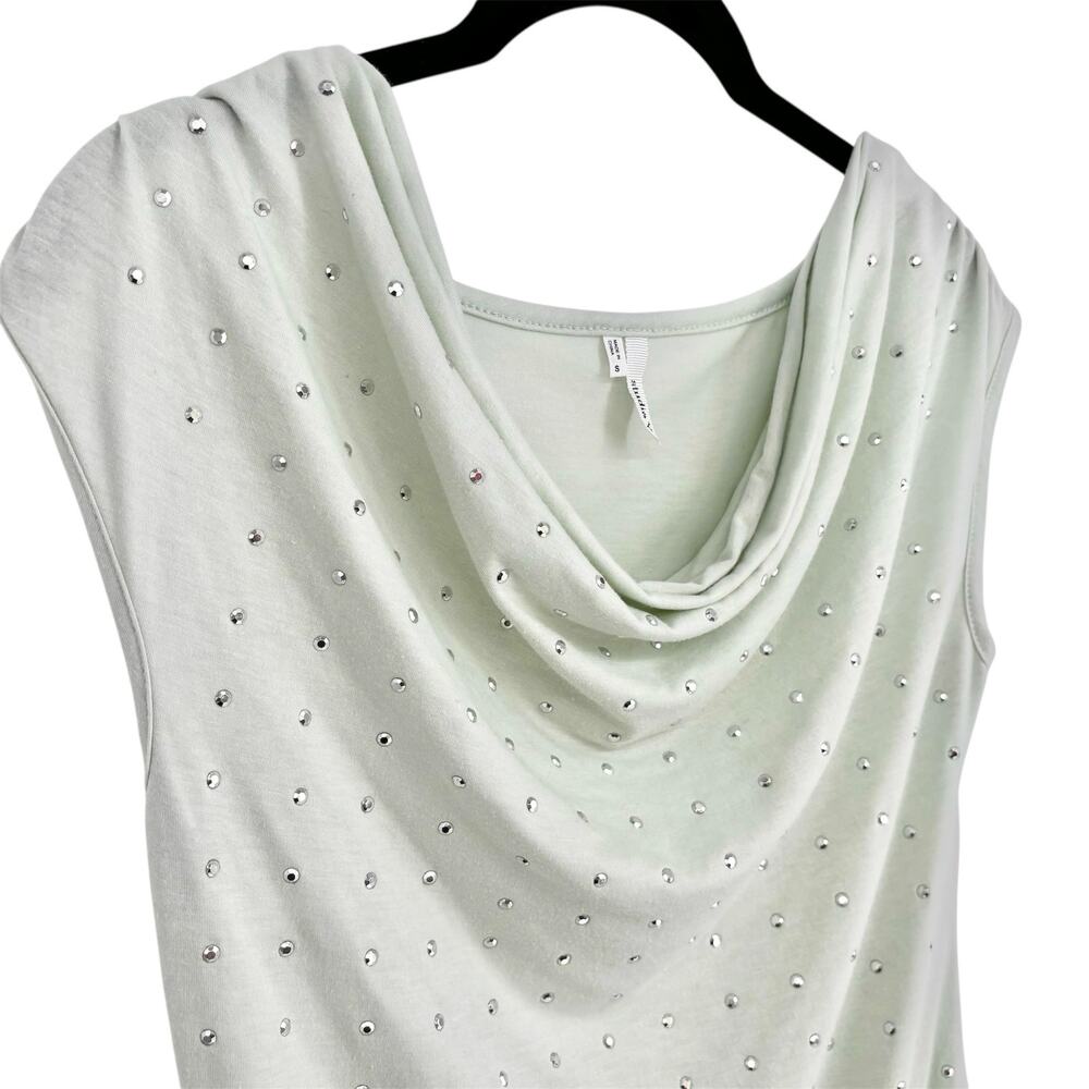 Studio Y Light Green Rhinestone Y2L Faux Cowl Neck Top Size S